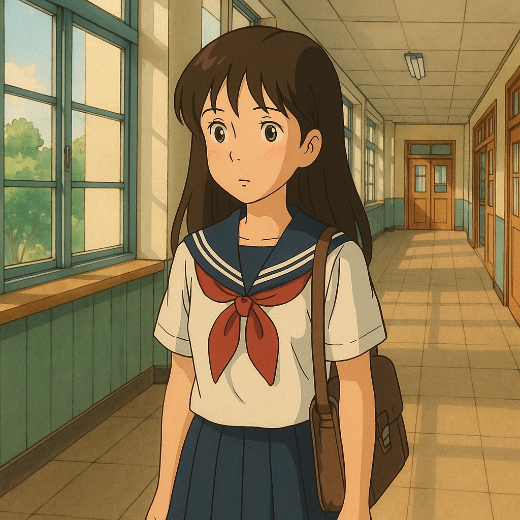 anime school girl in school setting, ghibli style emoji