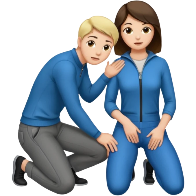 woman on her knees with her face towards mans pants zipper  emoji