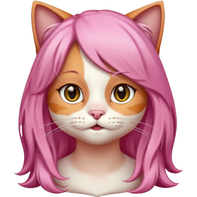 calico cat wear long pink hair wig emoji