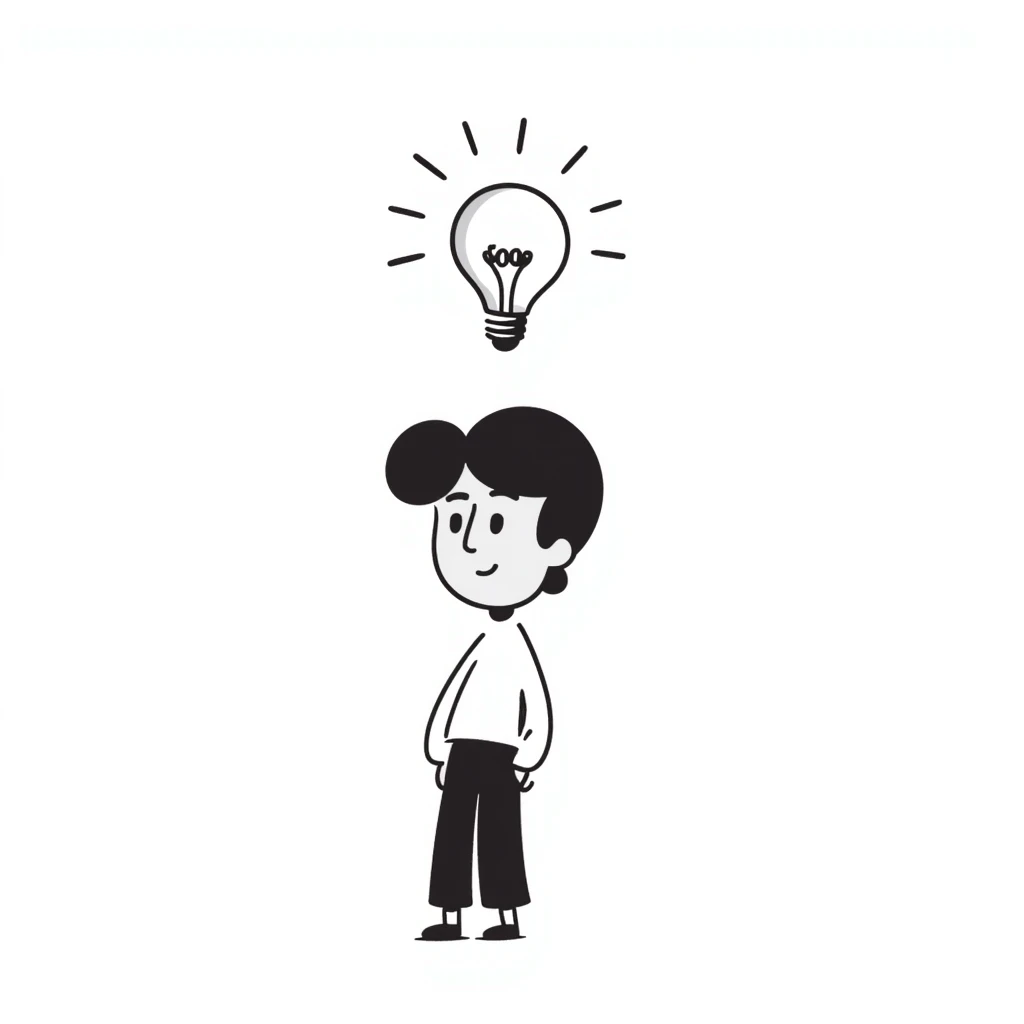 hand-drawn doodle of a person with a lightbulb above their head emoji