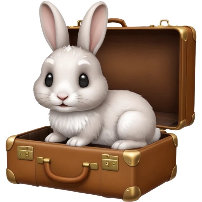 A curious rabbit nudging a tiny suitcase with its nose emoji
