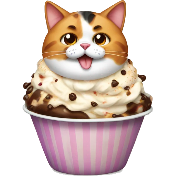 Fat calico cat with sundae emoji