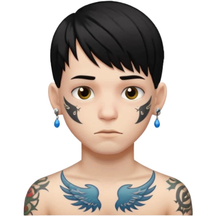Try and generate boy with a black haircut with long bangs, tattoos, and a lot of piercings emoji