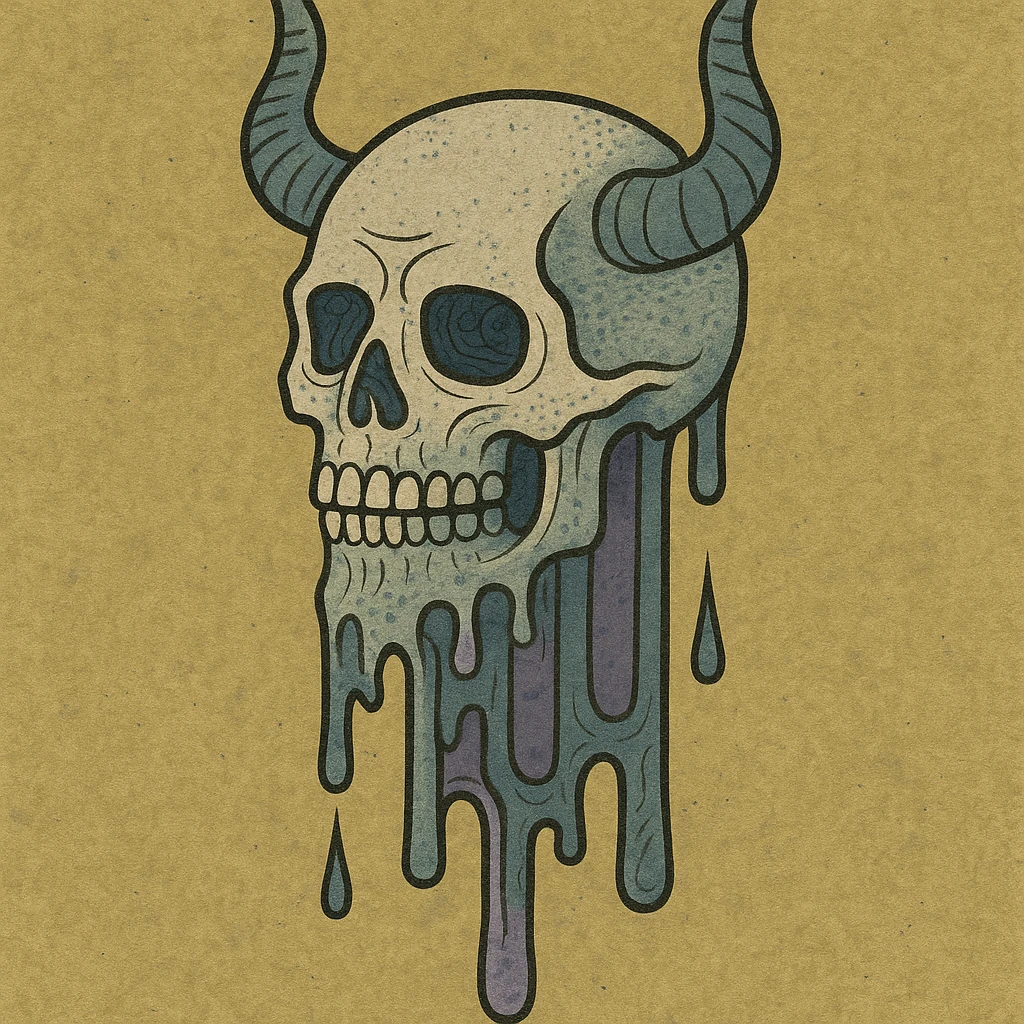 a devil skull dripping and melting, in a dark, gothic style emoji