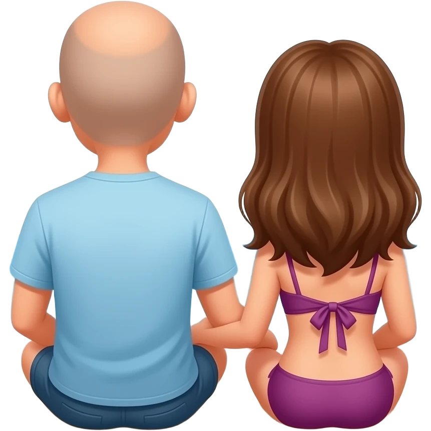 couple on beach from behind, he bald, she brown hair emoji