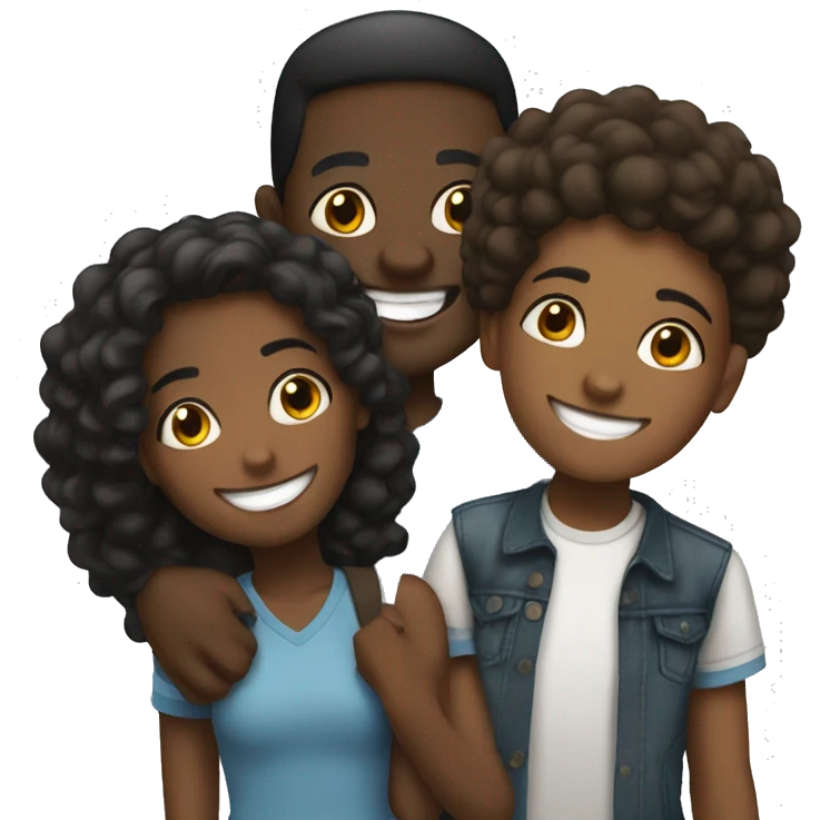 happy group of 2 black girls 1 black guy emoji