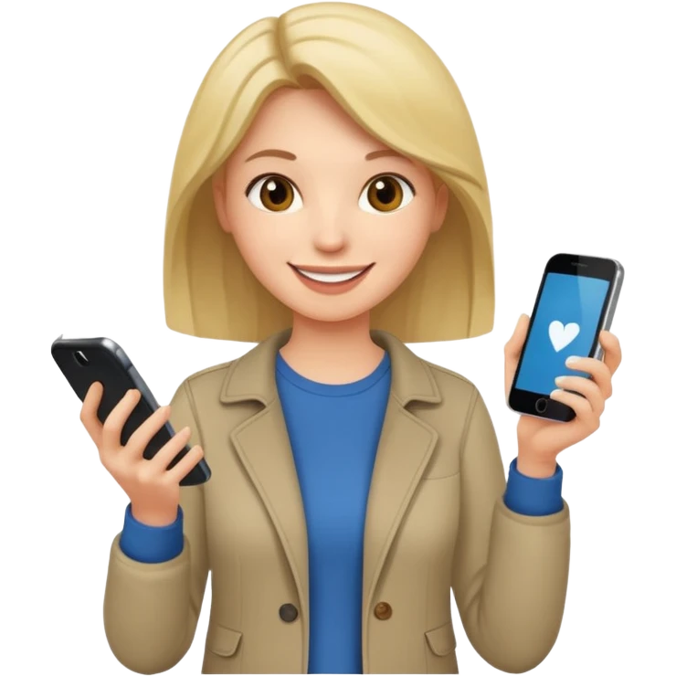 woman casual clothes holding a phone in one hand emoji