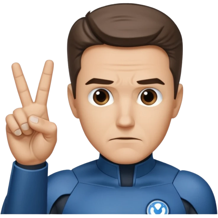 Reed Richard’s from the Fantastic 4 holding up 4 fingers thumb down out in front of himself with only one hand emoji