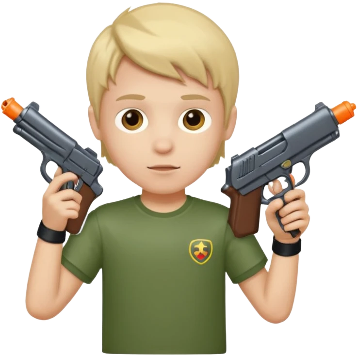 Boy puting gaming shoting shirt and shoting gun emoji