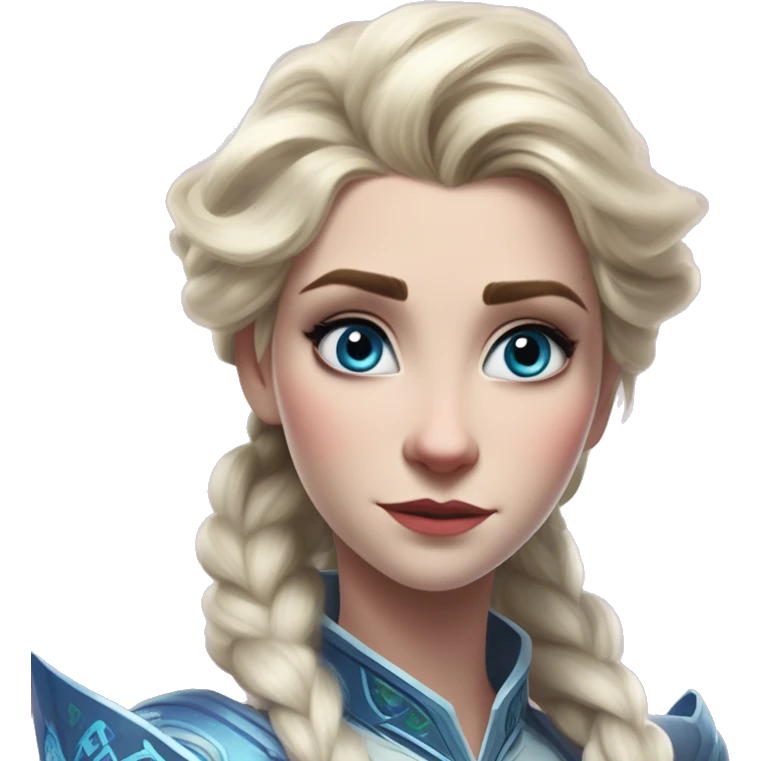 Warcraft award winning Elsa in Halo style, oil paint, mysterious eyes, intricate lips, masterpiece pose, odd perspective, beautiful, desirable, logical, midsommar, ikea emoji