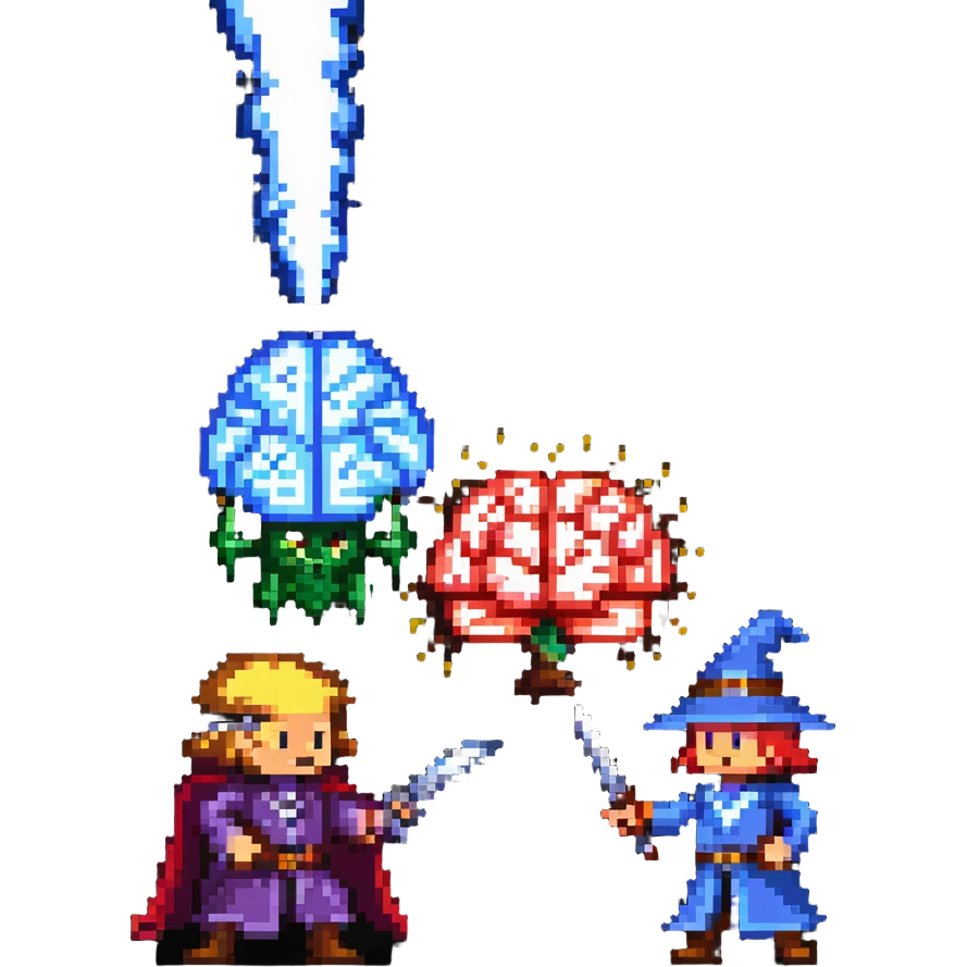 wizard and brain in a duel with animated spell effects emoji