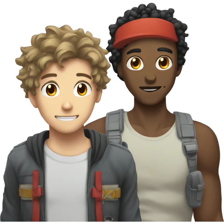 two guys anime play video games emoji