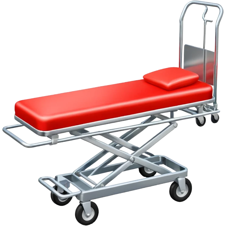 An open-back stretcher trolley being loaded into the ambulance bay.
 emoji
