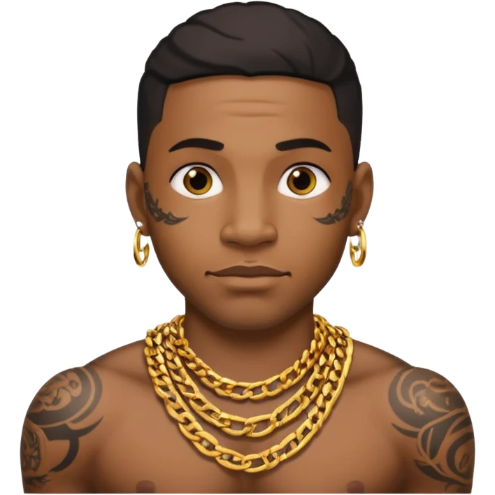 black man with tattoos, wearing a chain and grills emoji