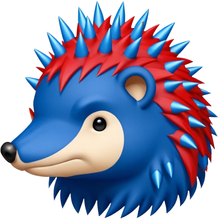 Red and blue Porcupine facing right. Bottom layer red: covers feet, round face with no facial features and 2 spikes. blue upper layer 6 spikes, 3 white 5 pointed stars in the middle of the blue. emoji