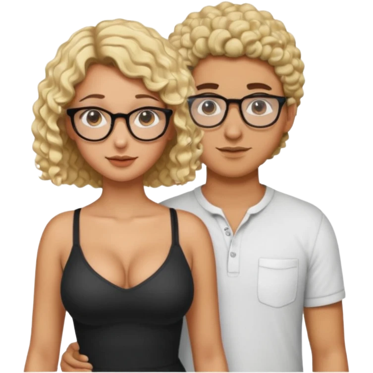 An arab guy with short curly hair and eyeglasses is fucking a blonde girl with tanned skin and big tits and ass emoji