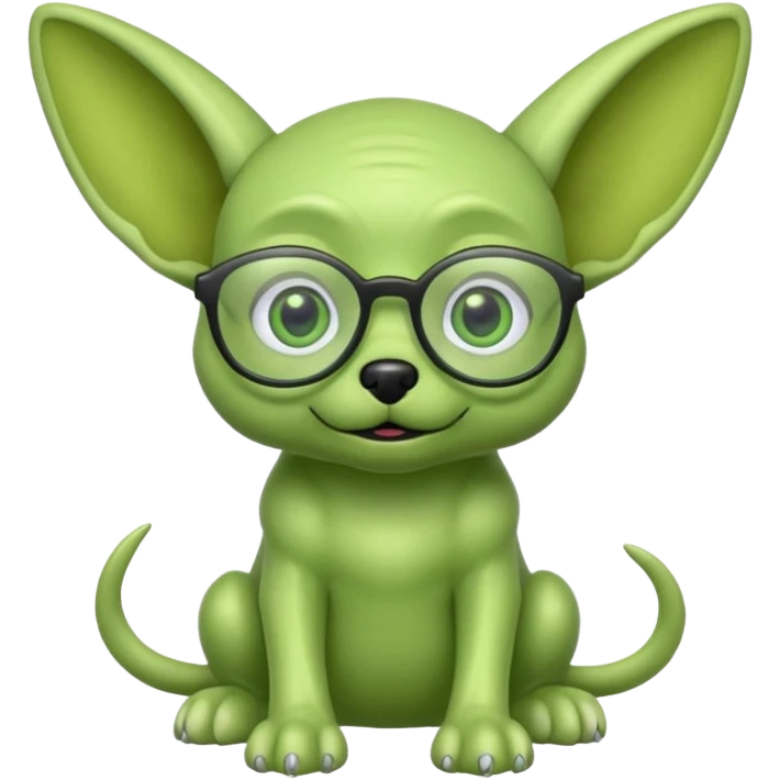 green alien dog with folded ears, wearing glassess emoji
