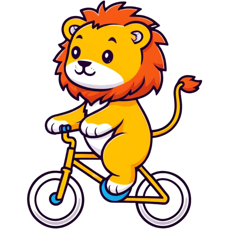 lion riding a bike, cartoon sticker style emoji