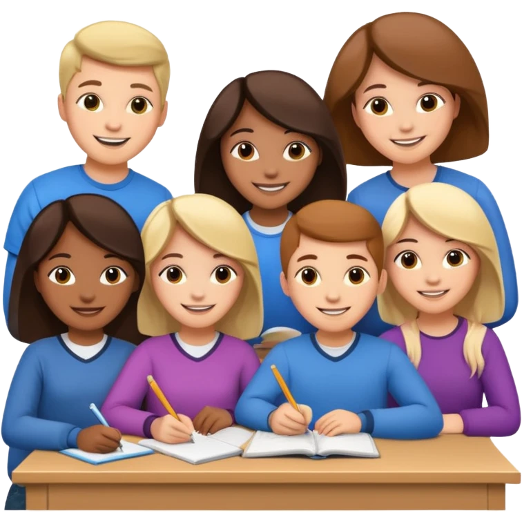 group of students helping each other with homework emoji