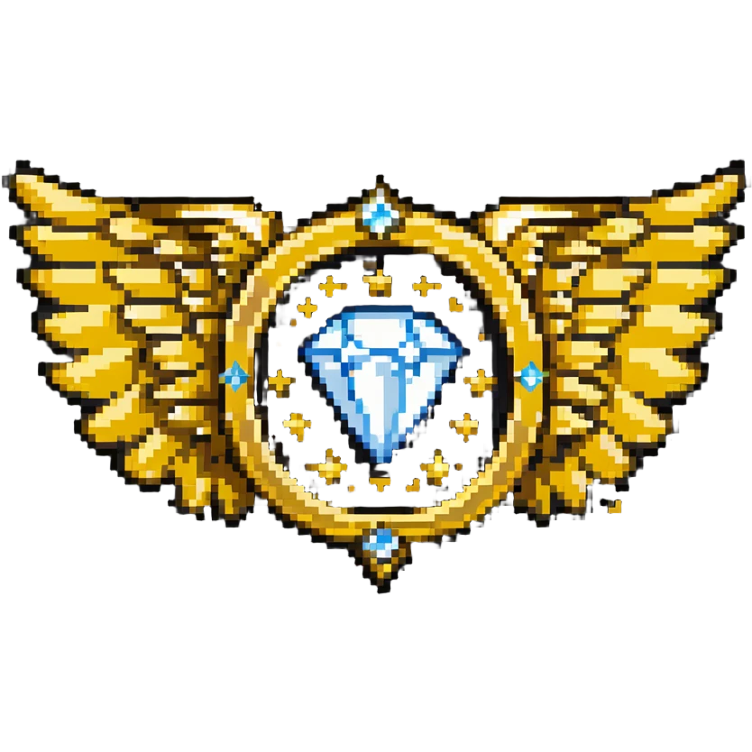 Diamond-shaped special member emblem with golden wings and star emoji