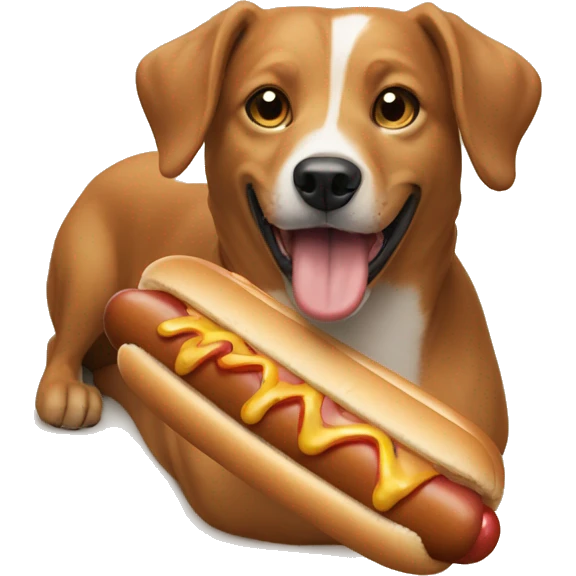 A dog eats hot dog emoji