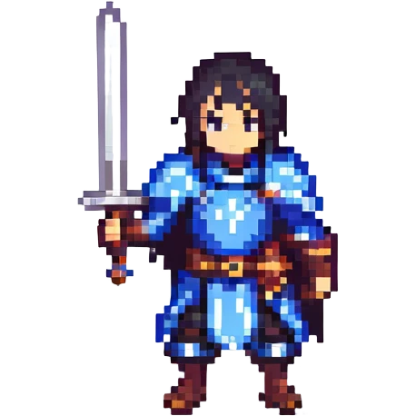 pixel art JRPG character with a sword and armor, heroic stance emoji