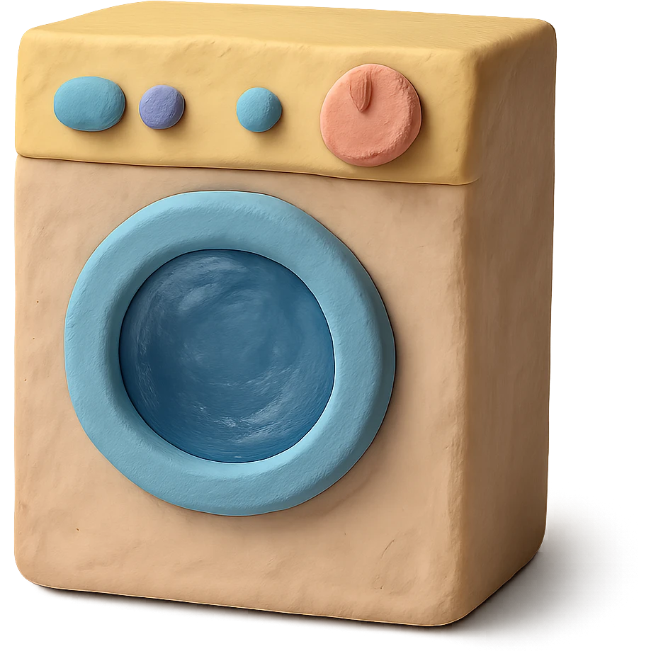 washing machine in claymation style with pastel colors and visible fingerprints emoji