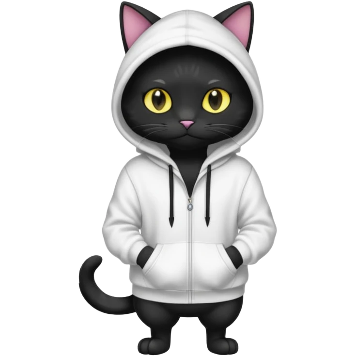 Black cat wearing a white hoodie fursona (full body) emoji