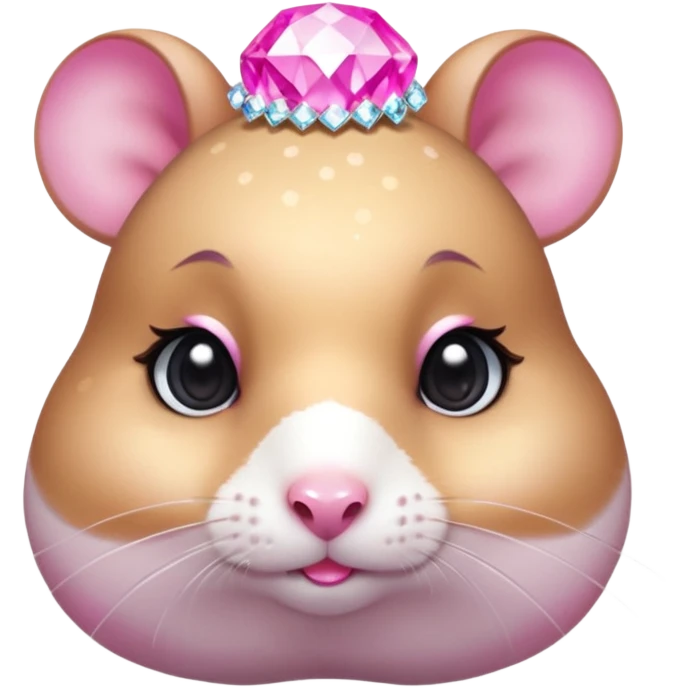 glamorous hamster portrait, head and shoulders only, exaggerated pink makeup, bright eyeshadow, long eyelashes, shiny blush cheeks, sparkling face gems, glitter accents, elegant earrings, fantasy beauty style, cute 3D cartoon, mobile game icon style, clean background, no text, no watermark
 emoji