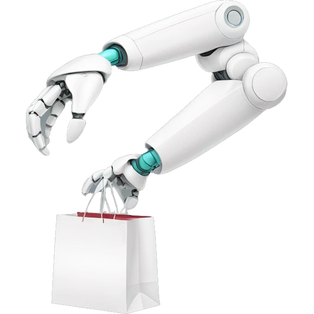 white robot arm with shopping bag emoji