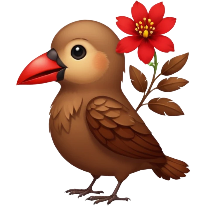 A bird carrying a red flower in its mouse  emoji