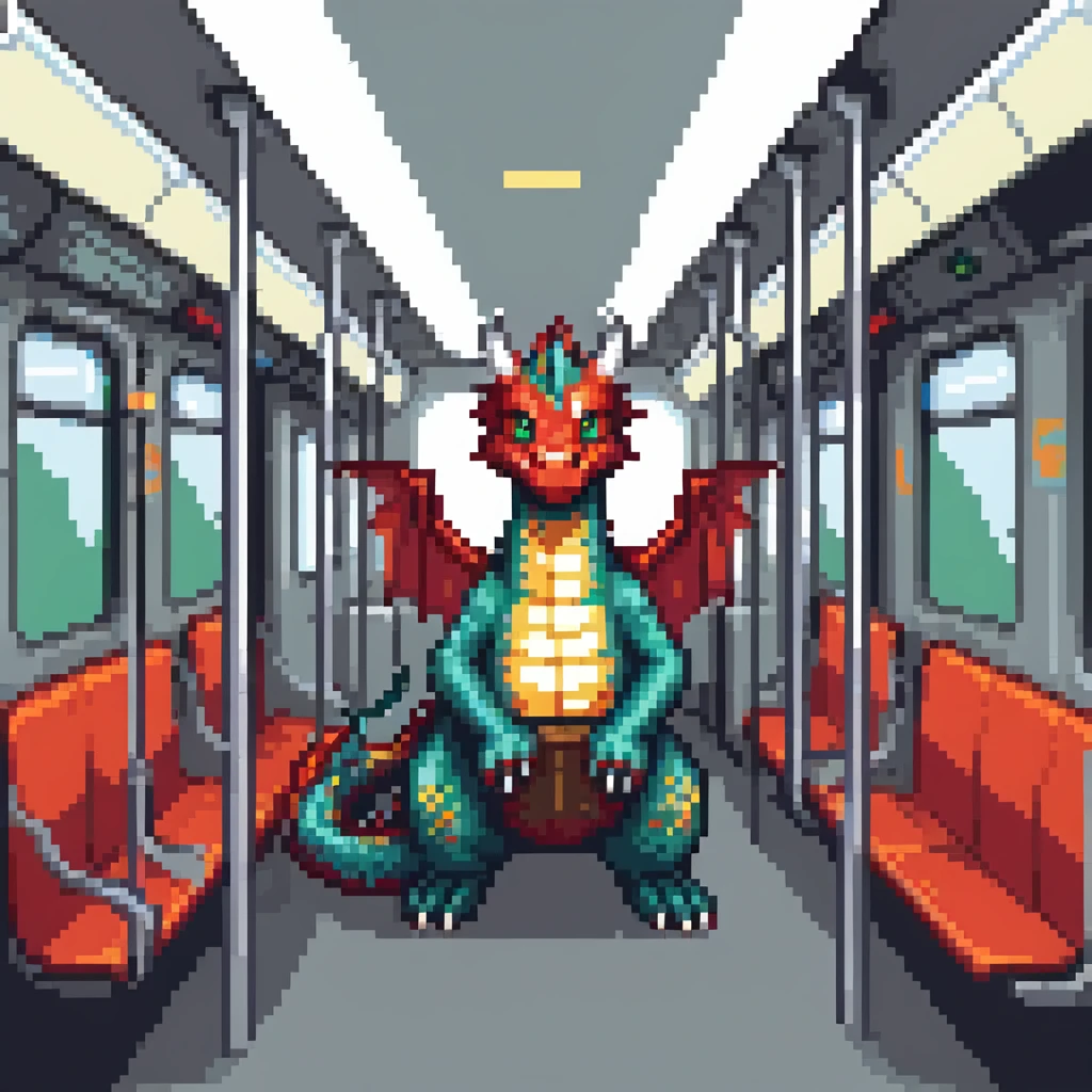 dragon riding in a metro train emoji