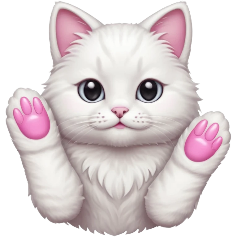 white cat fluffy paw, from the top, pink nails cute emoji