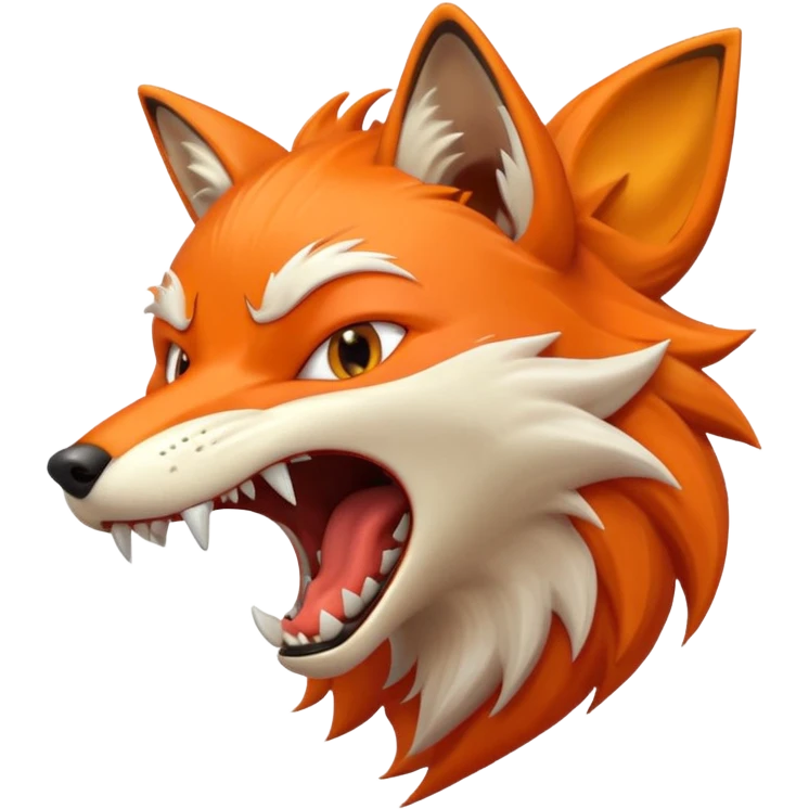 Angry Fox mouth open, scary teeth, side view, monster big mouth emoji