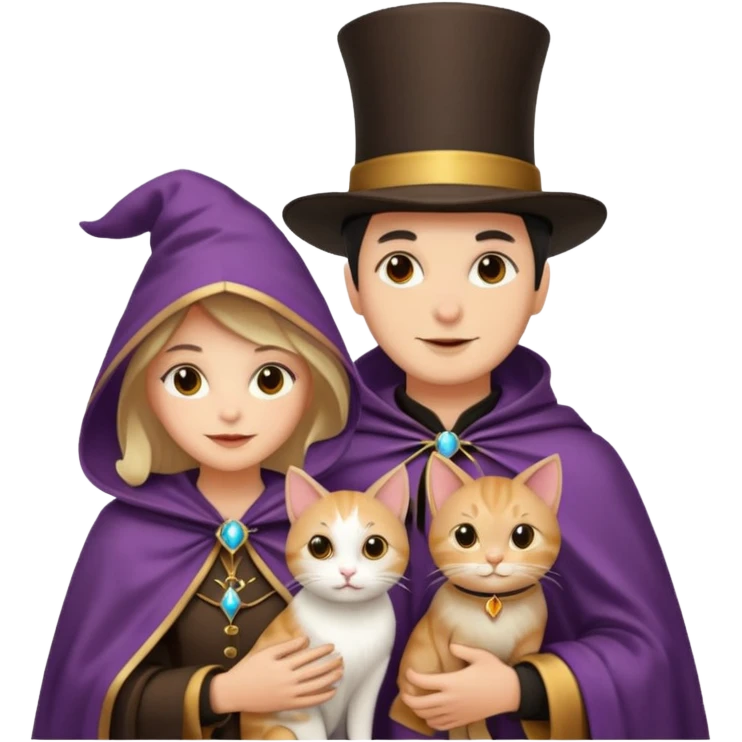 magician couple and their pet cat emoji
