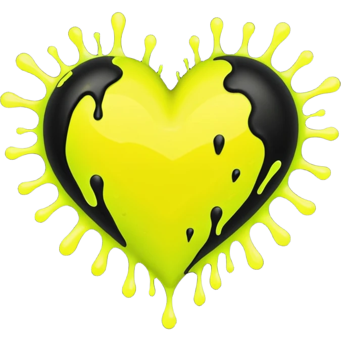 A neon yellow heart with black splashes inside the heart and The text UVP in the heart emoji