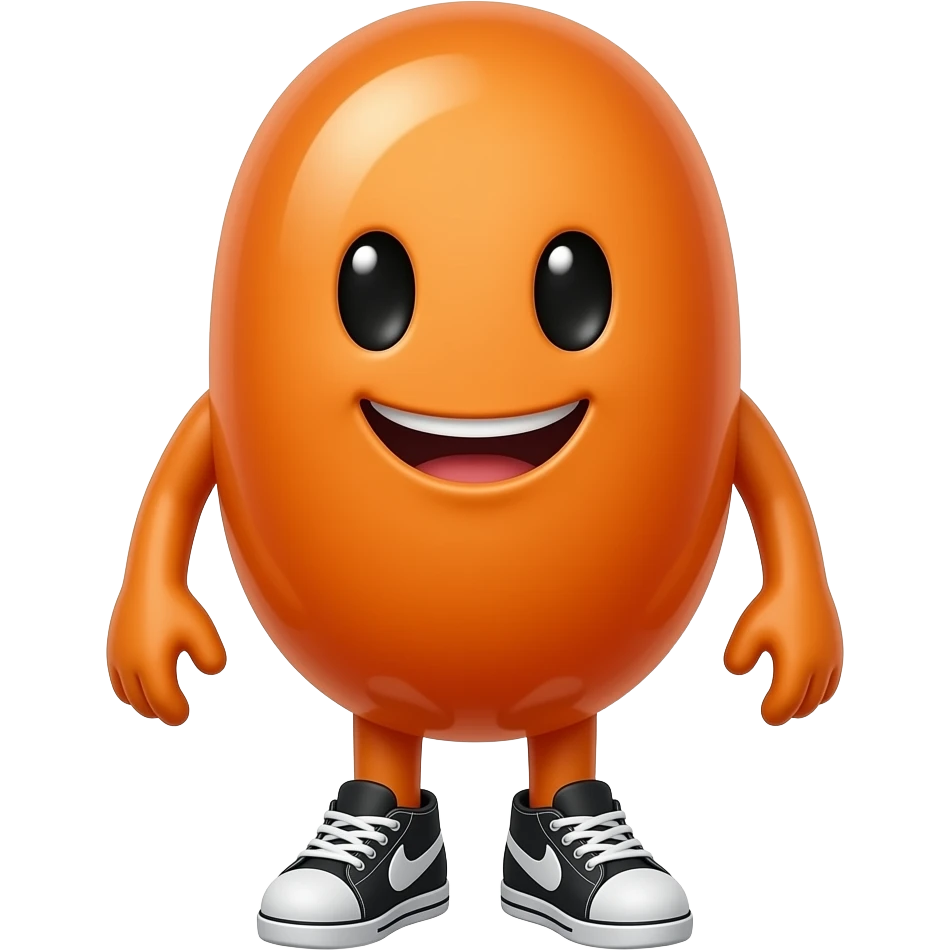 An anthropomorphic orange jelly bean with arms and legs, wearing sneakers emoji