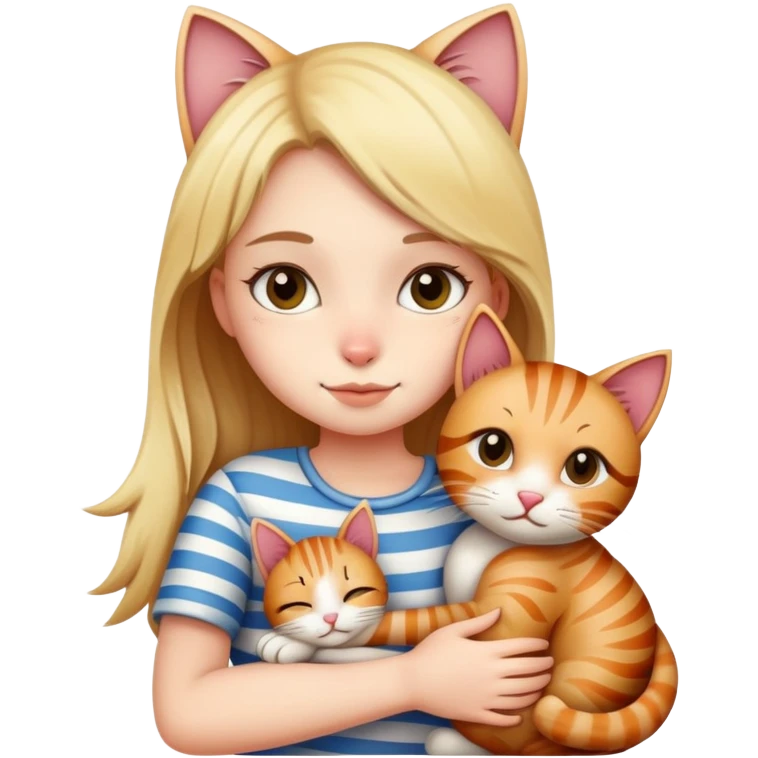 Girl hugging a stripped cat emoji