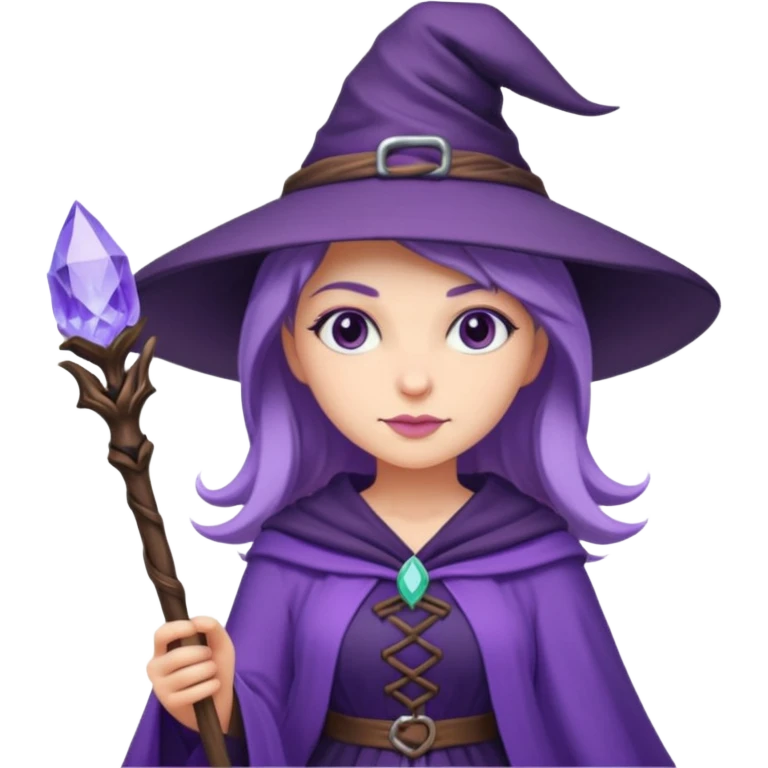 Beautiful witch wearing lavender purple and staff emoji