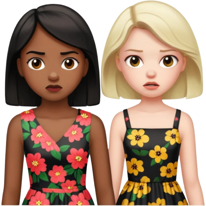 Envy - feeling of discontent at another's advantages or possessions - young plain girl looking angrily at a very pretty black girl  emoji