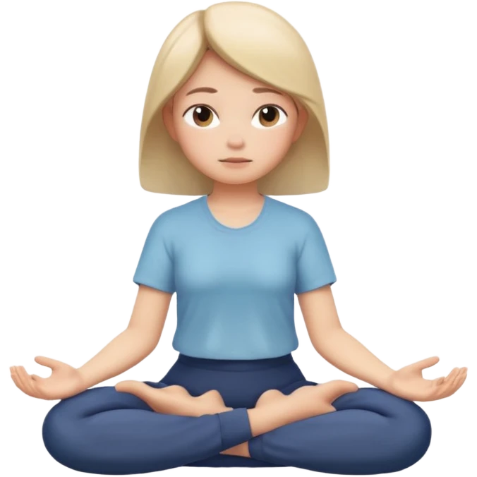 memoji of a girl meditating, calm demeanor, cross-legged, hands on knees, subtle gradient background emoji