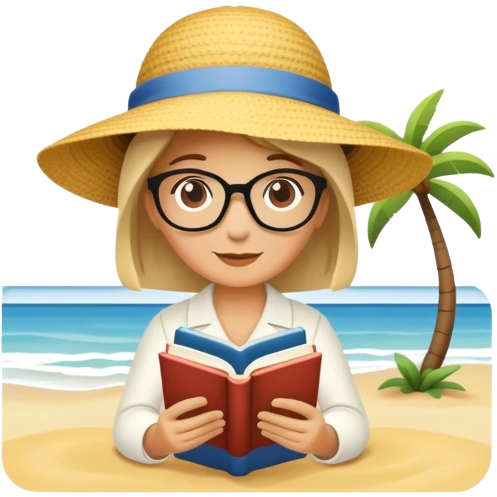 librarian reading by the beach emoji