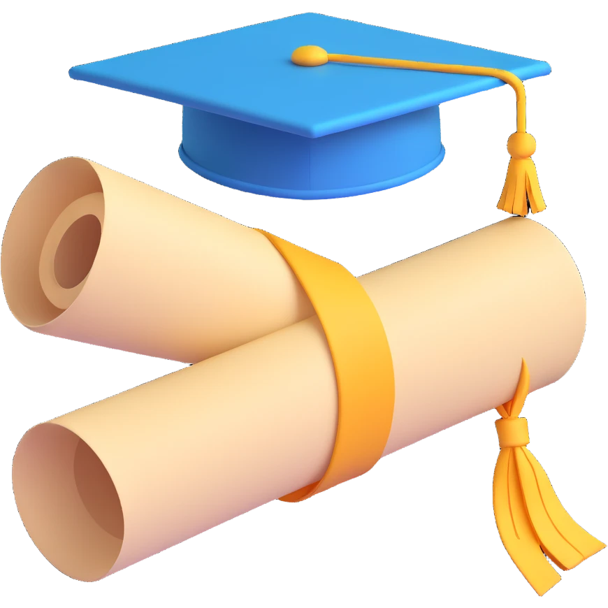 Remove the face from the emoji, leaving only the rolled parchment with the graduation cap on top, in 3D emoji style with a transparent background. emoji