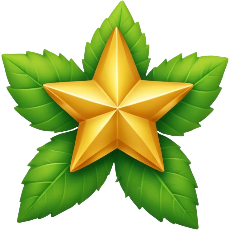 "A vibrant, golden five-pointed star emoji, with graceful green leaves subtly integrated into its points or wrapping around its base. The design should feel radiant and positive. Clean, vector-style, 32x32 pixel icon. Transparent background. Icon for achievement in health." emoji