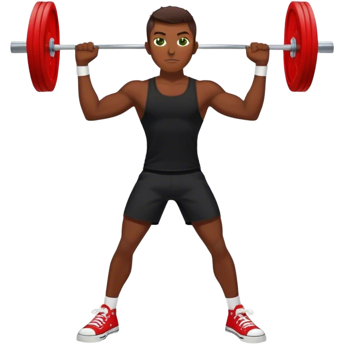 tanned guy green eyes black clothes red converse shoes clean and jerk exercise emoji