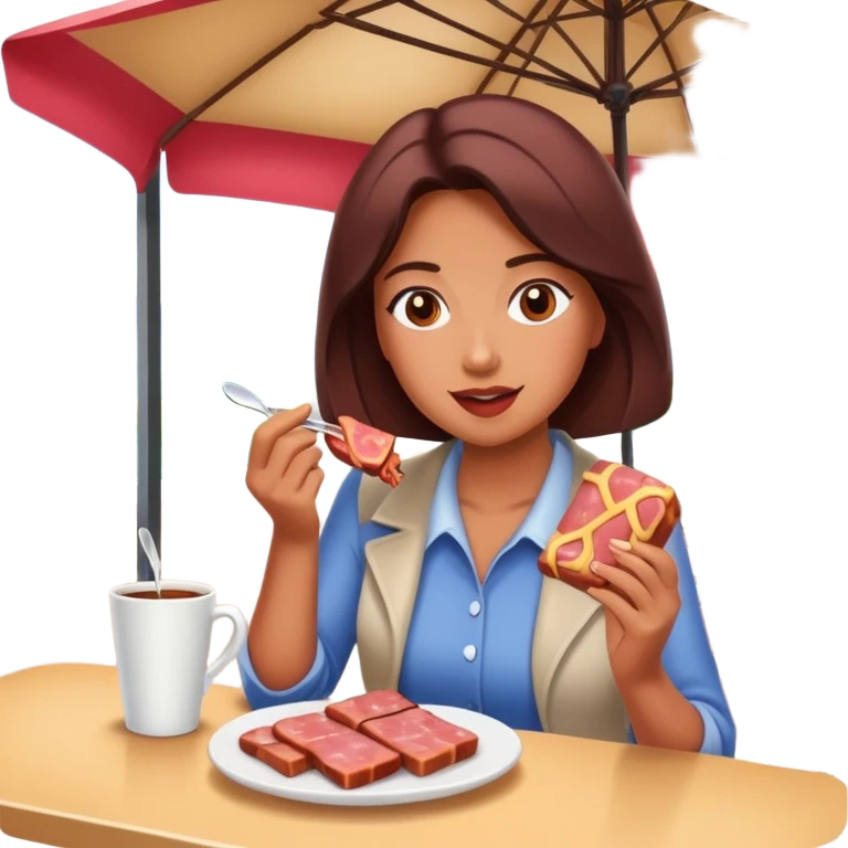  paris women eating SPAM meat at cafe landscape  emoji