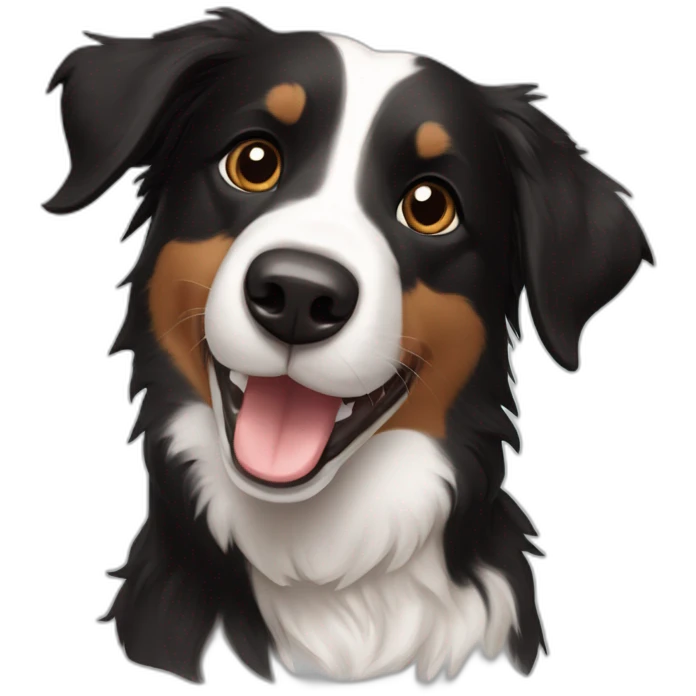 Short haired Border Collie mix black brown, happy and cute  emoji
