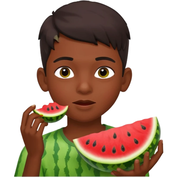 a watermelon with a indian 13 year old boy eating it emoji