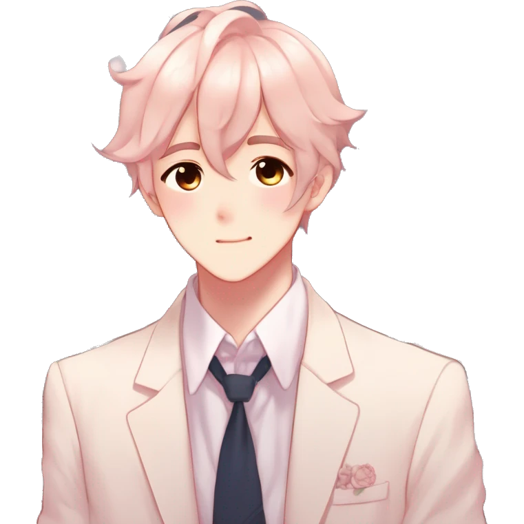 Gorgeous romantic hot attractive anime style modern gentlemanly anime shojo guy with pretty hair and flower petals and blushing face aesthetic trending style  pastelcore cottagecore kawaiicore emoji