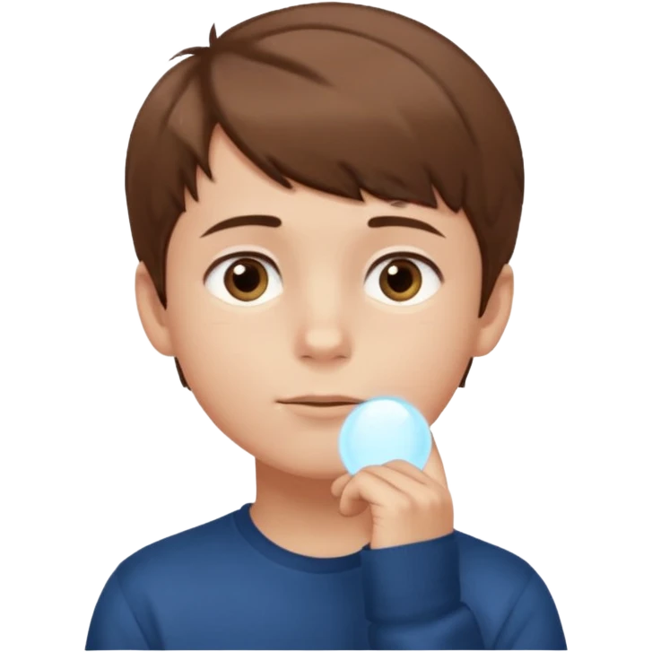 boy thinking, looking up with one hand on his chin emoji